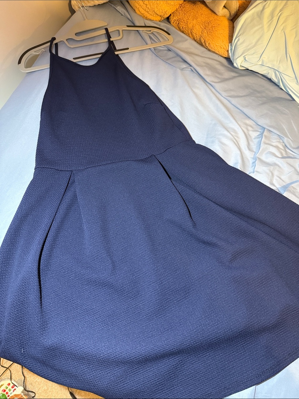 Soprano Navy Textured Halter Mini Dress